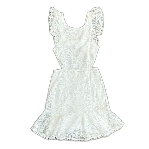 Hello Molly White Pinafore Floral Mesh Lace Open Back Mini Dress Size S - Picture 3 of 16